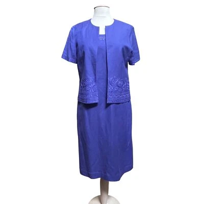 Coldwater Creek фиолетовый вышитый льняной смеси костюм платье куртка комплект размер 10 - Изображение 1 из 4