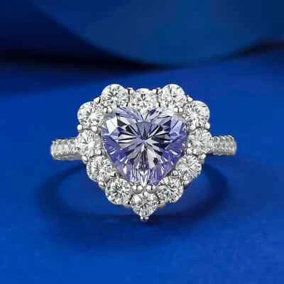 Gorgeous Halo Style Purple Amethyst & White Cubic Zirconia Heart Design Ring - Image 1 of 4