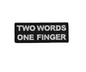 Two Words ONE FINGER 4" x 1.5" Funny iron on patch (5924) (JJ) - Picture 1 of 2