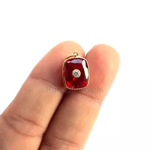 Lab Ruby Moissanite Cut Gemstone Charm Solid 18k Gold Womens Gift Charms Pendant - Picture 1 of 4
