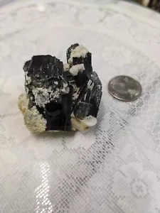 Natürlicher schwarzer Turmalinkristall in Quarz Rohprobe - Bild 1 von 3