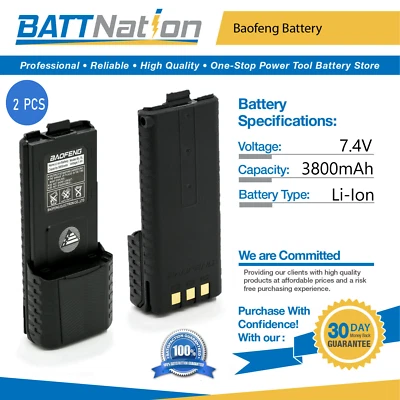 2x 7.4V 3800mAh Li-ion Extended Battery for Baofeng BL-5L, BF-F8HP, UV-5R-L - Image 1 of 4