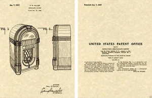 JUKEBOX WURLITZER 1015 1947 PATENTE DE EE. UU. Impresión artística LISTA PARA ENMARCAR Paul Fuller - Imagen 1 de 1