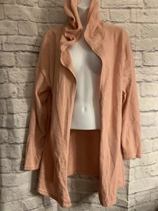 Bobbie Brooks Cardigan Womens 1X Pink Open Hooded Tunic Length #338 - Picture 1 of 6