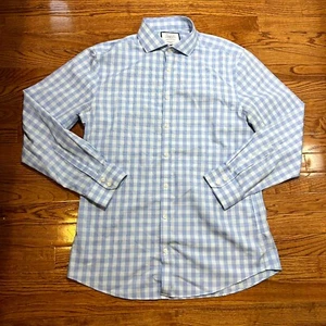 Charles Tyrwhitt Shirt Men 16 34 Blue Plaid Check Cotton Extra Slim Fit Preppy - Picture 1 of 8