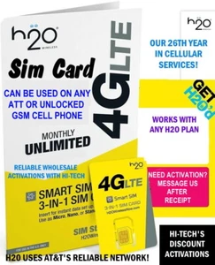 H2O H20 WIRELESS SIM CARD PLUS  ✅ 50% OFF ✅ ANY MONTHLY PLAN ACTIVATION - Picture 1 of 4