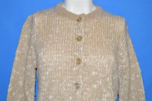 vintage 60s PENROSE BROWN WHITE KNIT CARDIGAN WOMEN'S WOOL SWEATER MEDIUM M - Picture 1 of 3