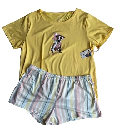 Juego de pijama ED Ellen Degeneres para mujer talla grande amarillo perro sonrisa 2 piezas nuevo con etiquetas Foto 1 de 4