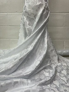 White Damask Jacquard Floral Brocade Fabric 60" Width, Sold by the Yard - Picture 1 of 8