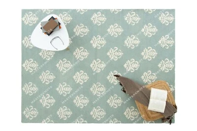 Motivo Cachemira Art Déco Área Lana Mechón a Mano Alfombras 2.4x3m Azul Indio - Imagen 1 de 4