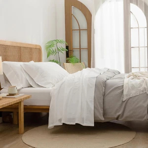 Sheet Set 100% Washed Cotton Linen Feel Super Soft Comfortable Chic Lightweight - Picture 1 of 7