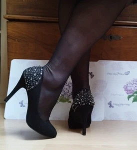 Gr40 Sexy High Heels mit Nieten und Perlen, schwarze Pumps von Graceland - Bild 1 von 22