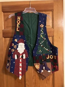 Handmade womans Christmas Vest size L blue red green 3D embellished vintage - Picture 1 of 12