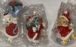 Set 3 addobbi albero di Natale gatto Calico vintage nuovi con scatola NOS resina dipinta - Foto 1 di 24