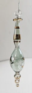 Ornamento goccia lacrima vetro trasparente soffiato a mano con decoro oro inciso a mano lungo 4,75" - Foto 1 di 12
