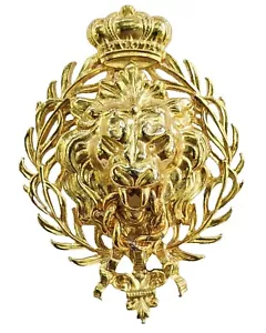 Vintage Lion King Crown Royal Door Knocker Mouth Ring Large Huge Brooch Rare Old - Picture 1 of 3