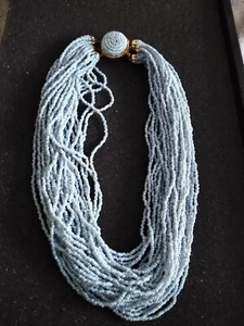 VINTAGE ITALIEN mehrere Strang blaue Saatperlen Torsade Halskette verzierter Verschluss  - Bild 1 von 6