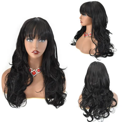 Peluca larga ondulada para mujer sintética cabello negro castaño moda disfraces fiesta pelucas 26" EE. UU. Foto 1 de 4