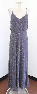 Adrianna Papell Gray Sequin Beaded Blouson Formal Evening Dress Size 8 Art Deco - Picture 1 of 9