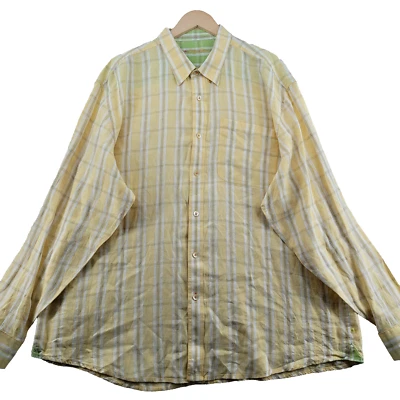 Indigo Palms Denim Men's Size XXL Check 100% Linen Long Sleeve Casual Shirt - Image 1 of 4