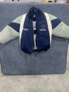 Giacca Puff Vintage NFL Touchdown Club Dallas Cowboys Doppia Zip Foderata in Pile - Foto 1 di 17