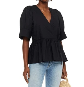 Rhode Ava Baumwoll Popeline Wickel Schößchen schwarz Top Gr. Small - Bild 1 von 12