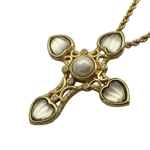 Autentico DIOR ChristianDior Oro Crema Trasparente Hardware Strass Perla Finta