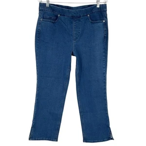 ISAAC MIZRAHI LIVE NWOT True Denim Straight Ankle Jeans with Slit Size 12 Petite - Picture 1 of 6