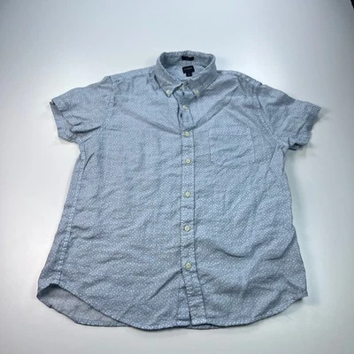 J Crew Button Down Shirt Mens Large Blue Geometric Slim Fit Linen Casual - Image 1 of 4
