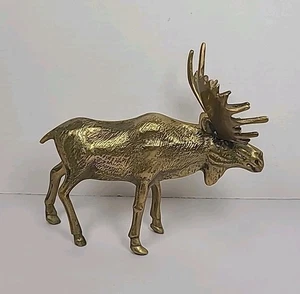 Mid-Century Vintage Solid Brass Male Bull Moose Figurine Sculpture - Picture 1 of 9