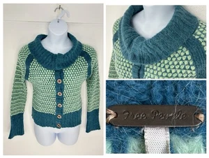 Free People Vintage Mint Türkis Strick Cardigan Pullover Gr. Large Boho Preppy - Bild 1 von 13