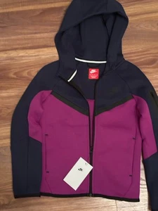 Nike Boys Sportswear Full Tech Fleece Hoodie XS Bold Berry/Midnight Navy Blue - Picture 1 of 4