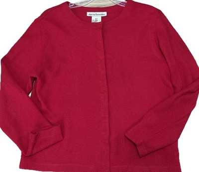 David Brooks Size L Red Long Sleeve Cardigan Sweater Snap Closure Holiday Textur - Image 1 of 4