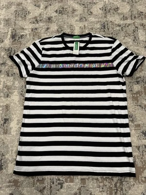 Camiseta United Colors of Benetton Para Hombre XL Blanca Negra Rayas Manga Corta Logo Foto 1 de 4
