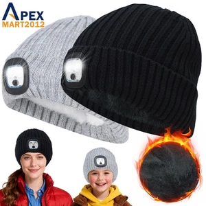 Hombres Mujeres LED Gorro Tejido Sombrero Niños Invierno Cálido USB Recargable Faros Gorra - Imagen 1 de 9
