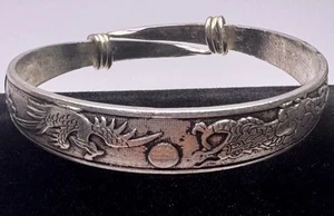 Vintage 70’s Silver Bracelet Dragon Phoenix Native American 925 Tested Wt. 35g - Afbeelding 1 van 8