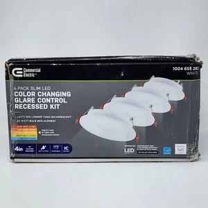 Commercial Electric Slim Baffle 4" Canless Recessed 5CCT LED Lights (4 Pack) - Picture 1 of 15