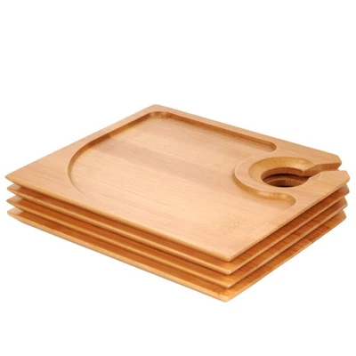 Pratos aperitivos de coquetel de bambu 7" X 5,9" com suporte para copo de vinho, 4 peças - Imagem 1 de 4
