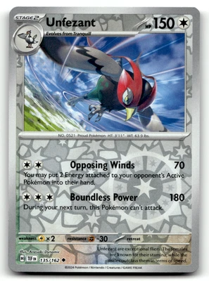 Unfezant 135/162 Reverse Holo Uncommon SV05: Temporal Forces LP - Image 1 of 2