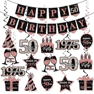 50th Birthday Decorations for Women Pink Black 1975 Birthday Party Decoratio - Picture 1 of 7