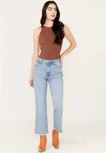 Wrangler Womens Wrock 672 Denim Jean 29 High Rise Kick Flare Wide Leg Light Blue - Picture 1 of 4