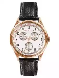 Ted Baker Men's Daquir Black Leather Strap Silver Dial Watch - BKPDQS105 NEW - Picture 1 of 3
