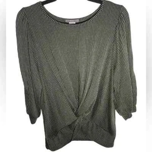 Gyft front knot green striped long sleeve blouse size M - Picture 1 of 3