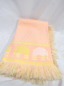 Vintage 60er Jahre BabyCrest Babydecke Elefanten Fransen Wendbar Japan Acryl MCM - Bild 1 von 10