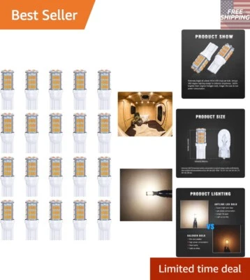 Paquete de 20 bombillas LED blancas cálidas súper brillantes T10 921 para luces interiores de autocaravanas y barcos Foto 1 de 4