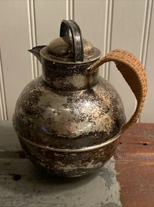 Vintage E.G. Webster & Sons Silverplate Teapot Lidded With Rattan Wicker Handle - Picture 1 of 8