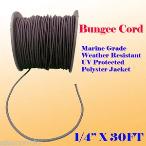 1/4" x 30 Ft (10 Yard) Premium Marine Grade Bungee Shock Stretch Cord UV Black - Picture 1 of 2