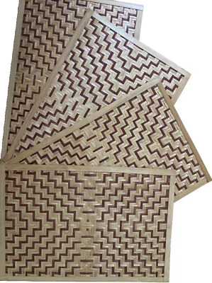 Woven Rattan Placemats Set of 4 Vintage Two Tone Natural & Brown Rectangular - Image 1 of 4
