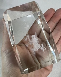 Fairy With Flowers Laser Etched Crystal Glass Paperweight 3" Tall Holographic 3D - Picture 1 of 6