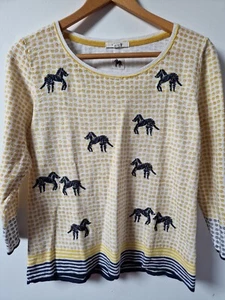 White Stuff Linen & Cotton Zebra Embroidered Thin Knit Jumper Top Size 12 - Picture 1 of 5